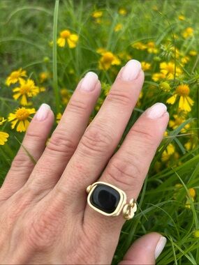 Gold Statement Ring with Black Onyx Center